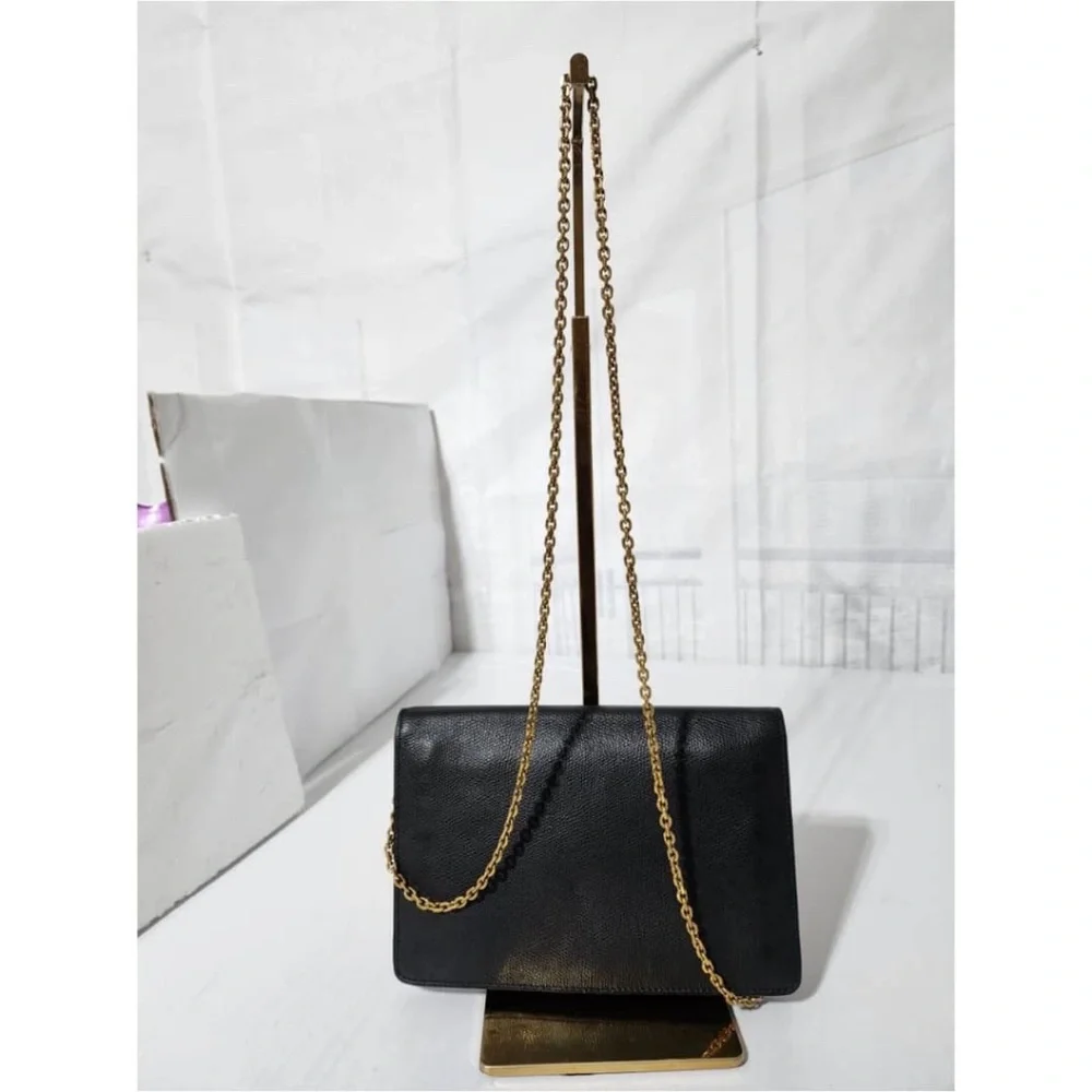 Authentic CHRISTIAN DIOR Grained Calfskin Wallet on Chain Black